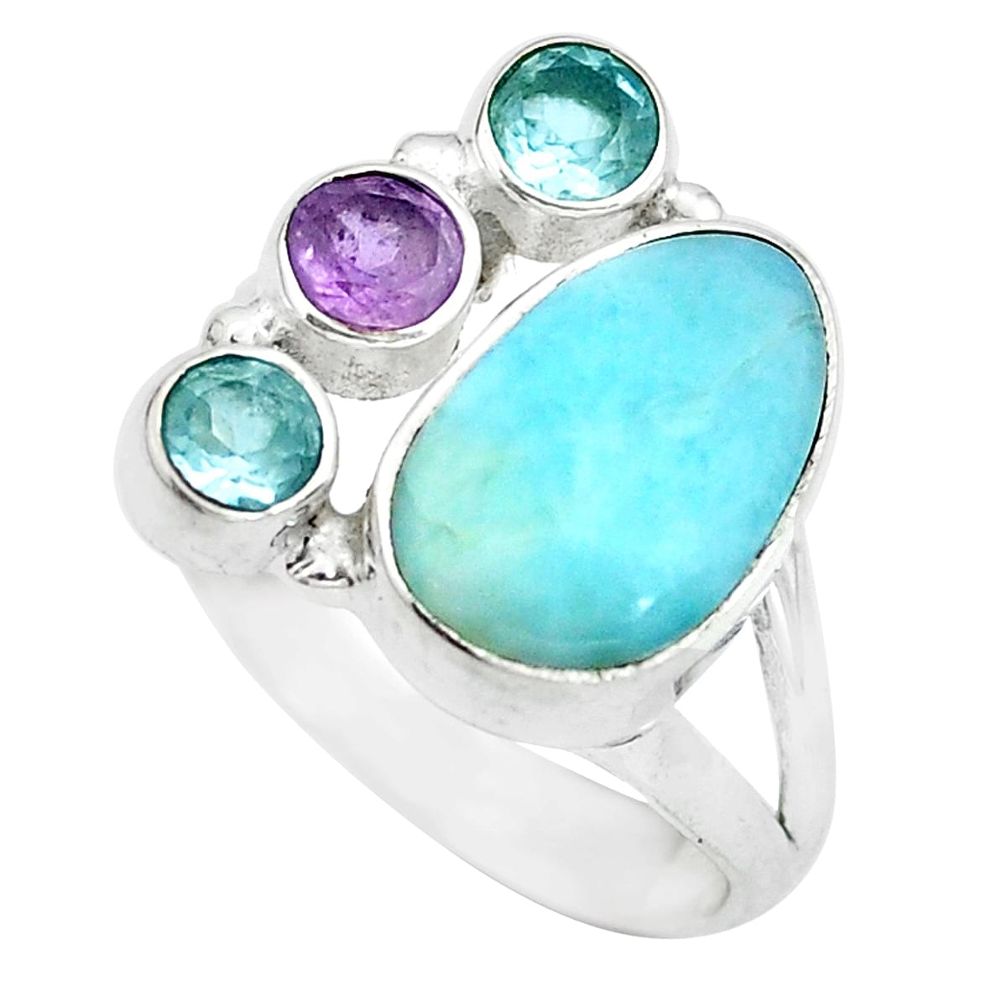 925 sterling silver natural blue larimar topaz amethyst ring size 6.5 d29236