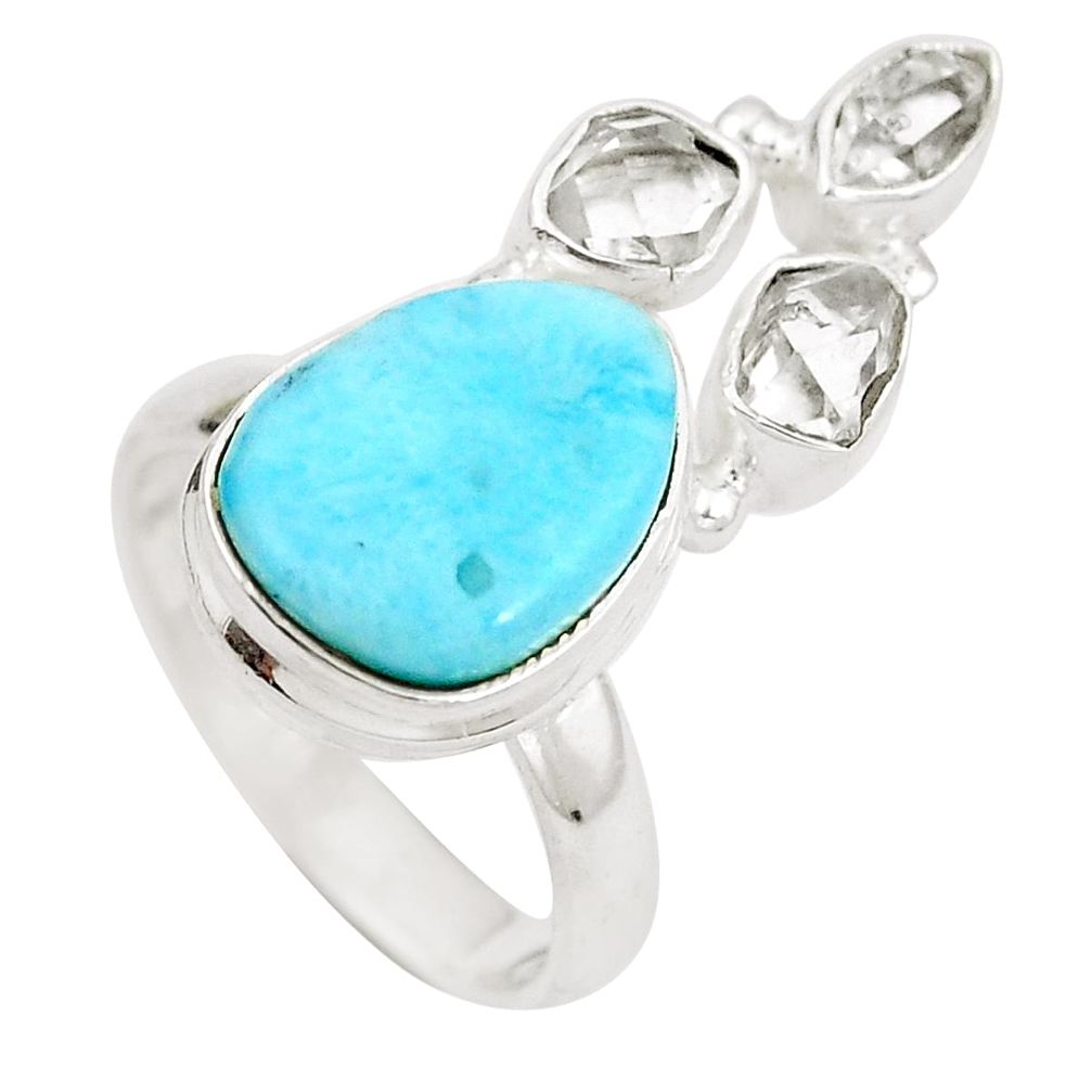 925 silver natural blue larimar herkimer diamond ring jewelry size 6.5 d29239