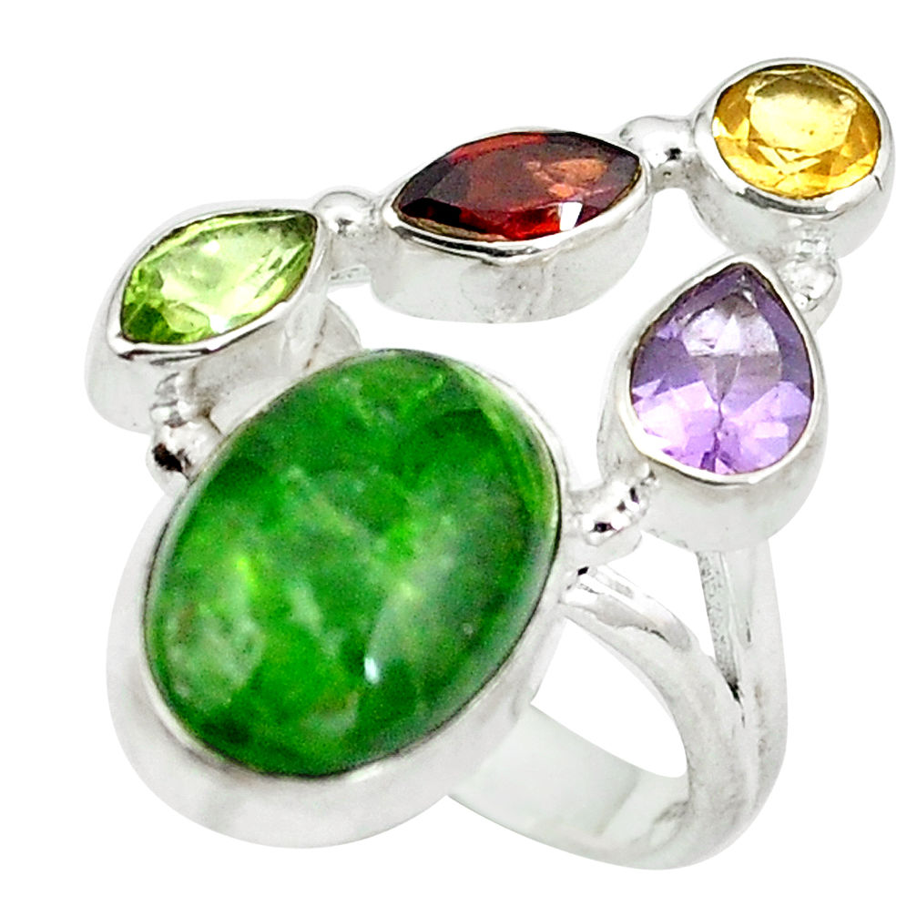 Natural green chrome diopside yellow citrine 925 silver ring size 4.5 d29242