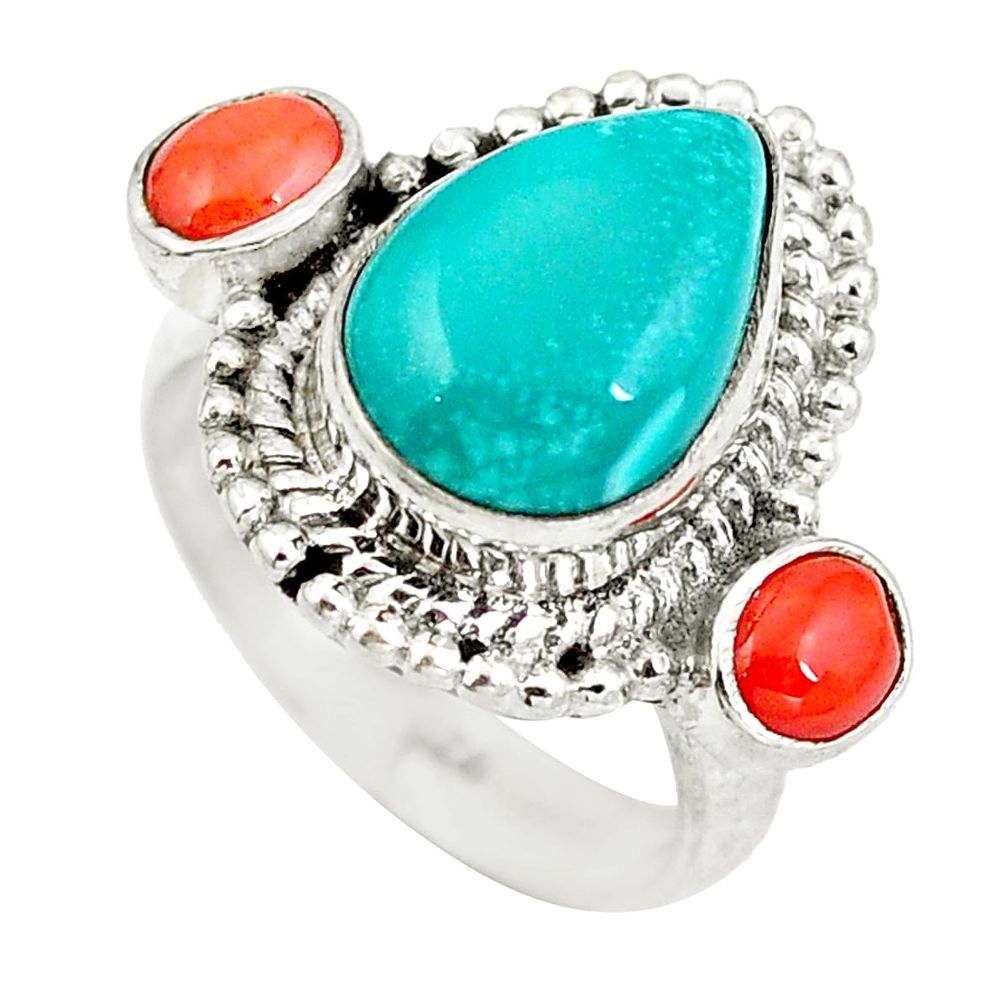 925 sterling silver natural green turquoise tibetan coral ring size 5 d29245