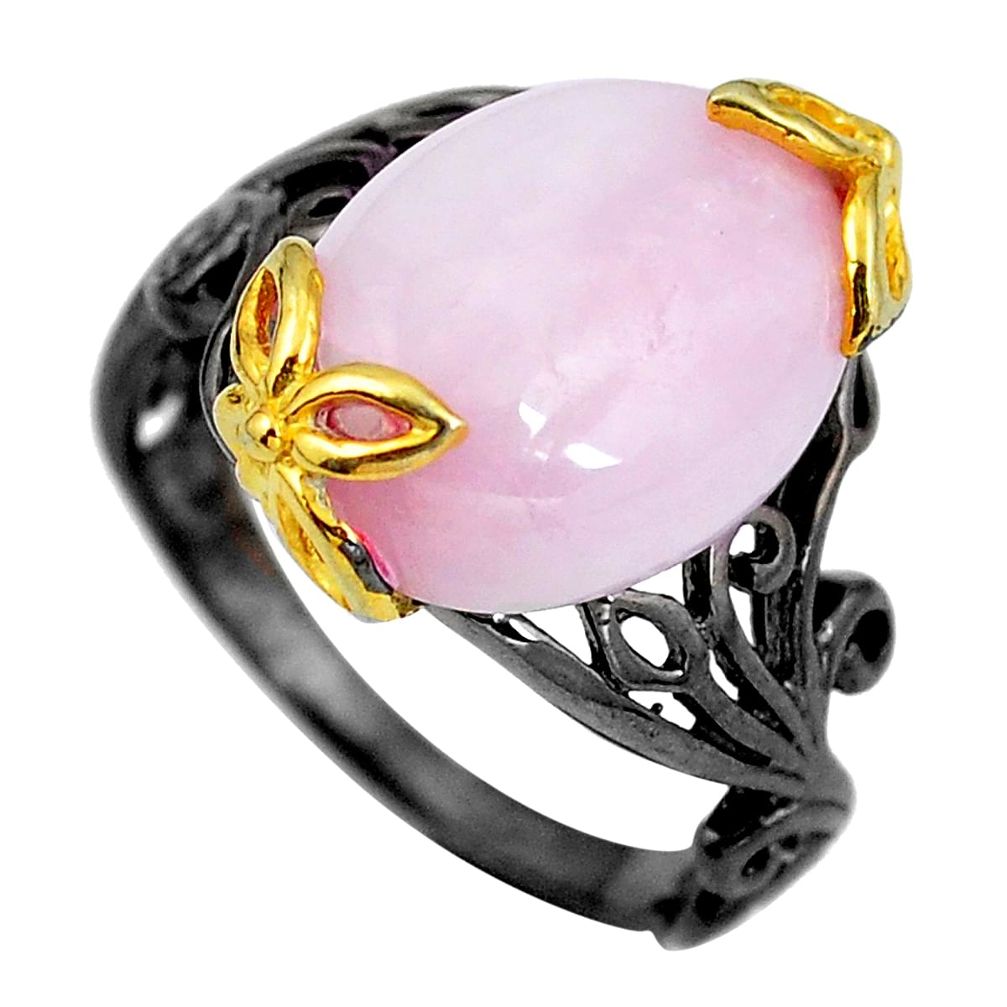 Natural pink morganite black rhodium 925 silver 14k gold ring size 9 d29285