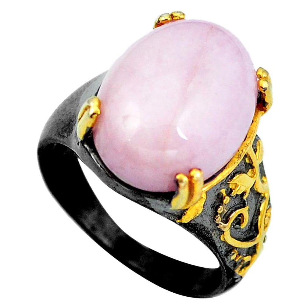 Natural pink kunzite rhodium 925 sterling silver 14k gold ring size 7.5 d29298