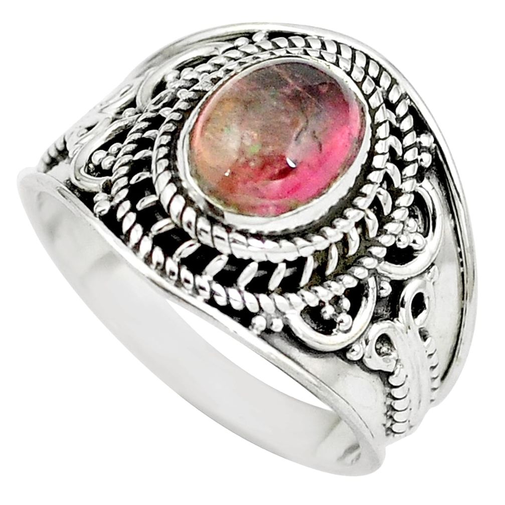 Natural pink tourmaline 925 sterling silver ring jewelry size 8 d29323