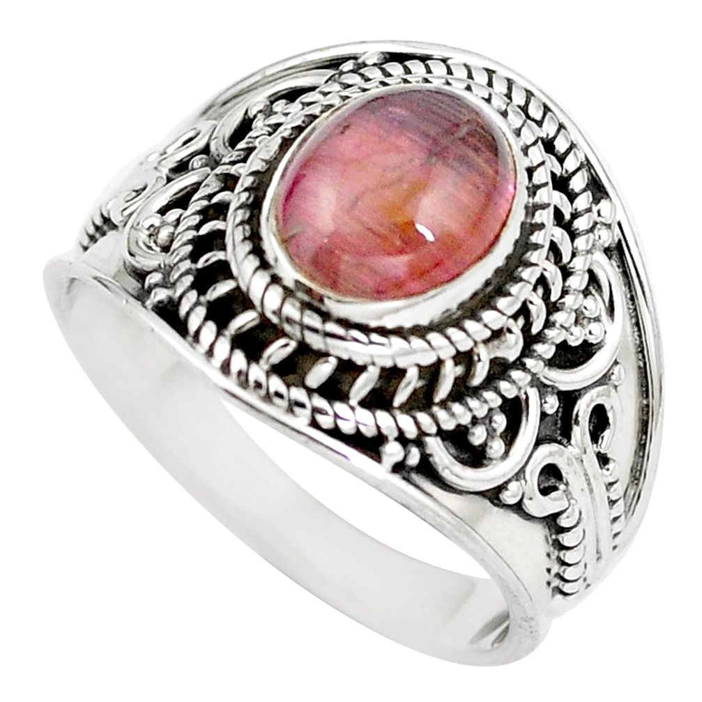 Natural pink tourmaline 925 sterling silver ring jewelry size 7.5 d29327