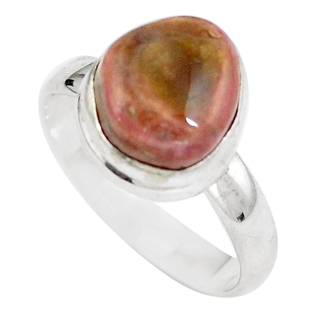 Natural pink bio tourmaline 925 sterling silver ring size 7 d29328
