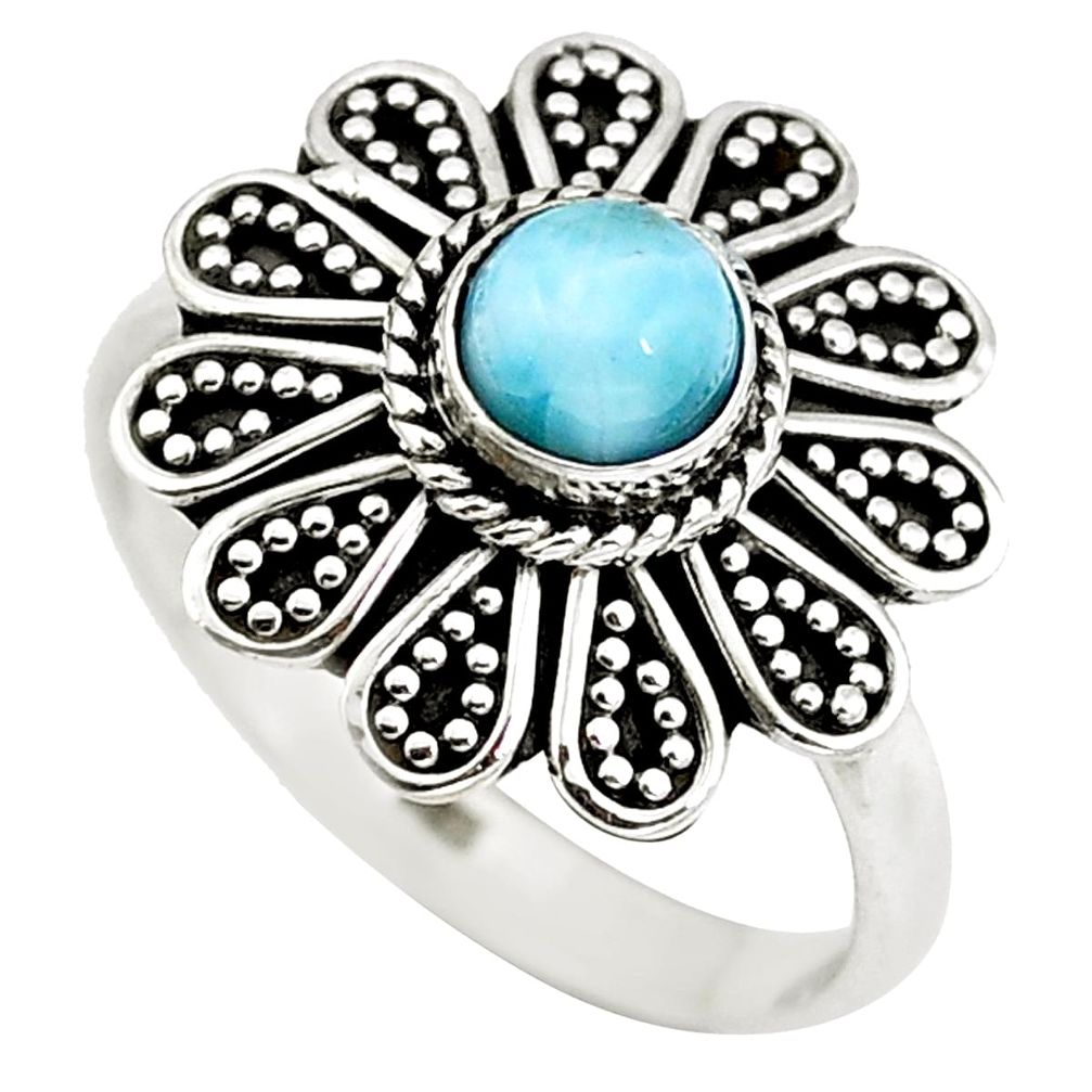 925 sterling silver natural blue larimar round ring jewelry size 6.5 d29339