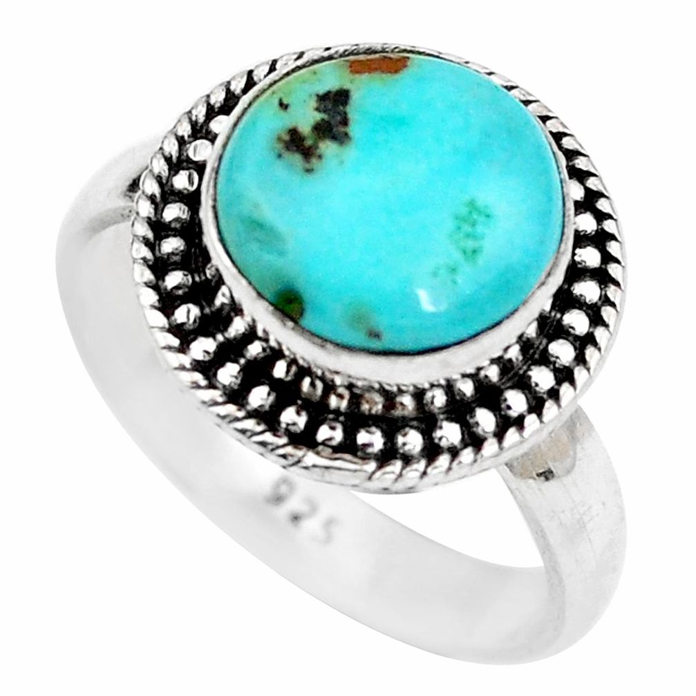 Natural green turquoise tibetan 925 sterling silver ring size 7.5 d29343