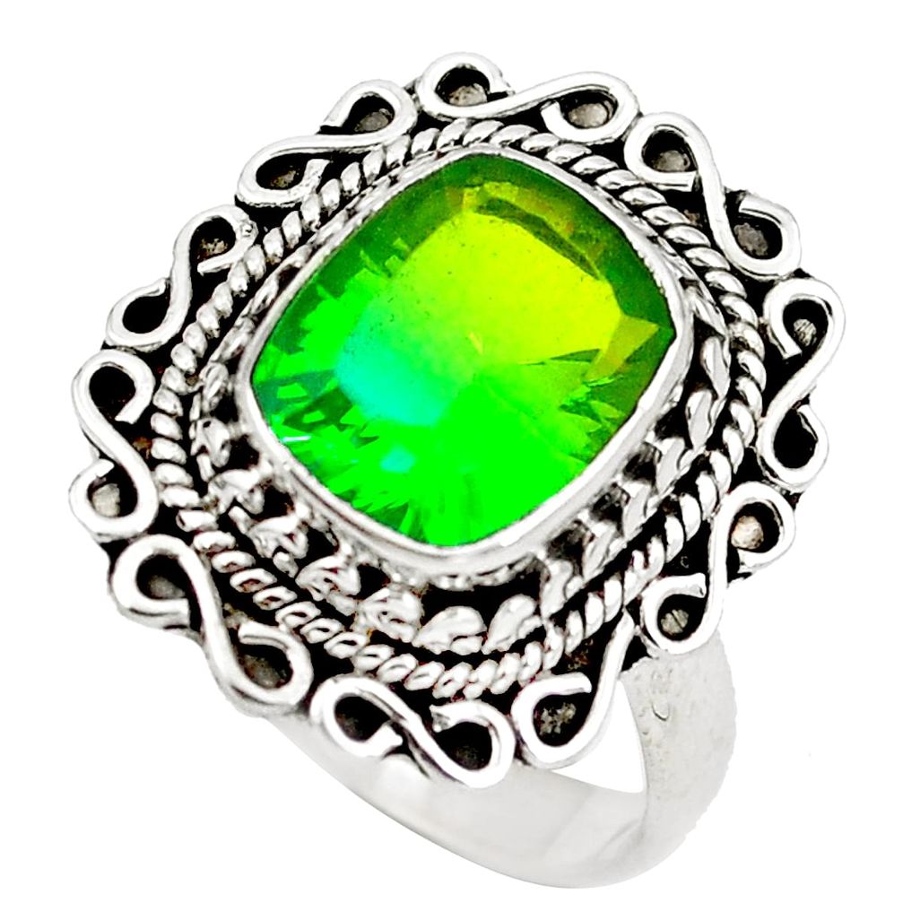 Green tourmaline (lab) 925 sterling silver ring jewelry size 7 d29347