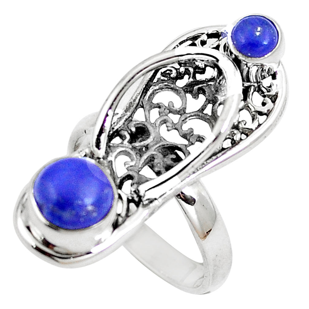 Natural blue lapis lazuli 925 silver slipper charm ring ring size 6 d30441