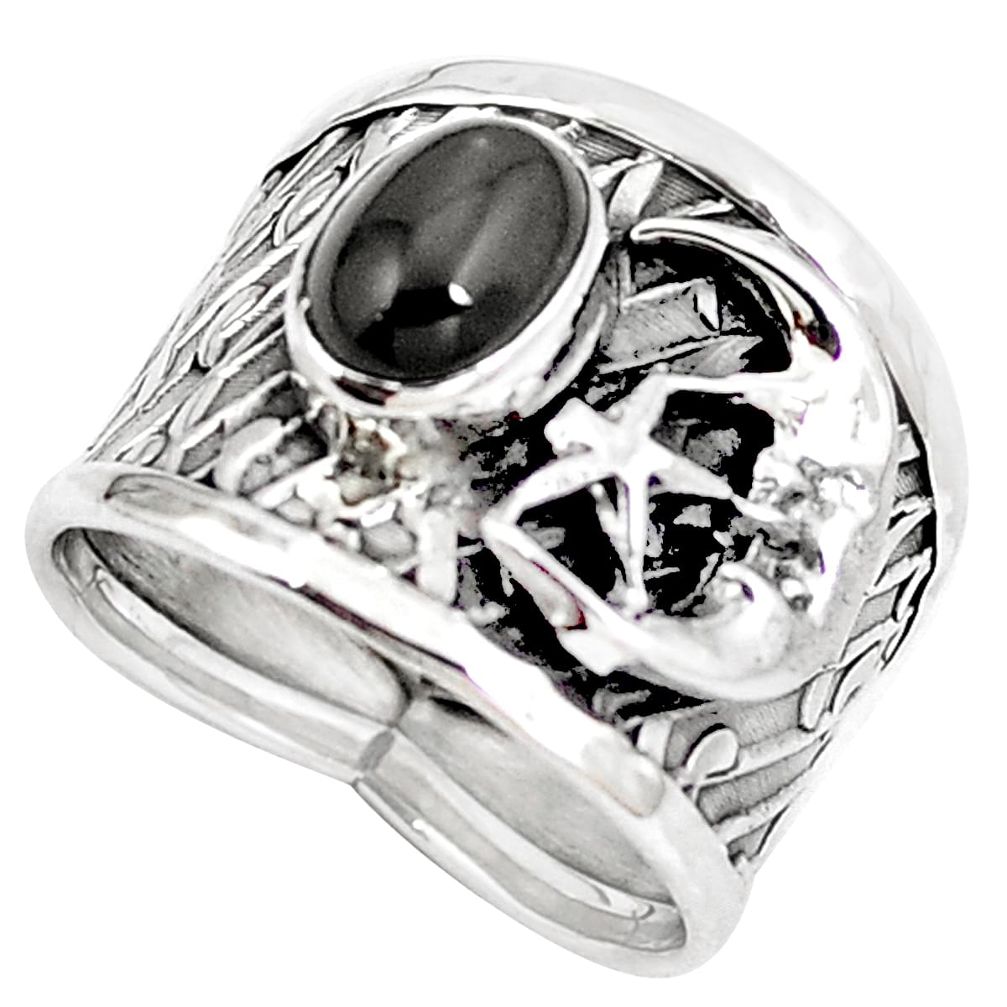 925 silver natural rainbow obsidian eye crescent moon star ring size 6 d30466