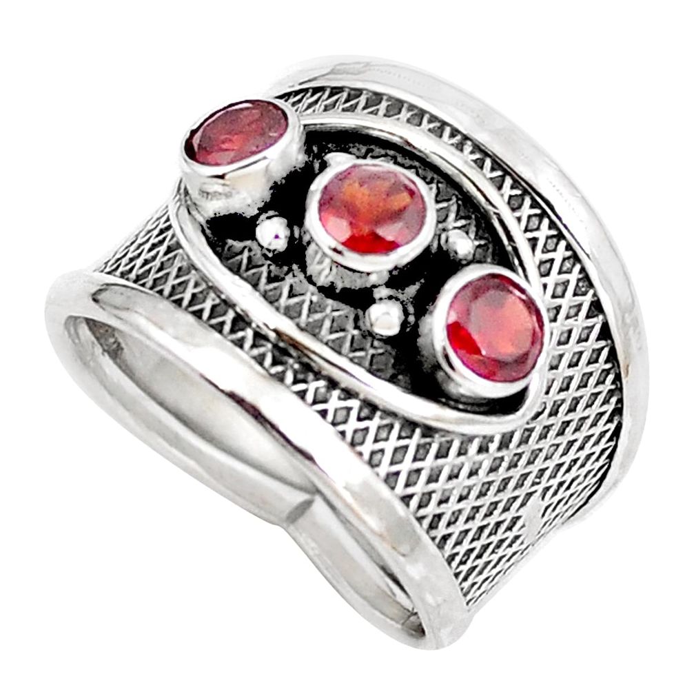 925 sterling silver natural red garnet round ring jewelry size 6.5 d30468