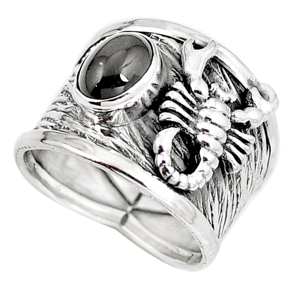 Natural rainbow obsidian eye 925 silver scorpion charm ring size 6.5 d30476