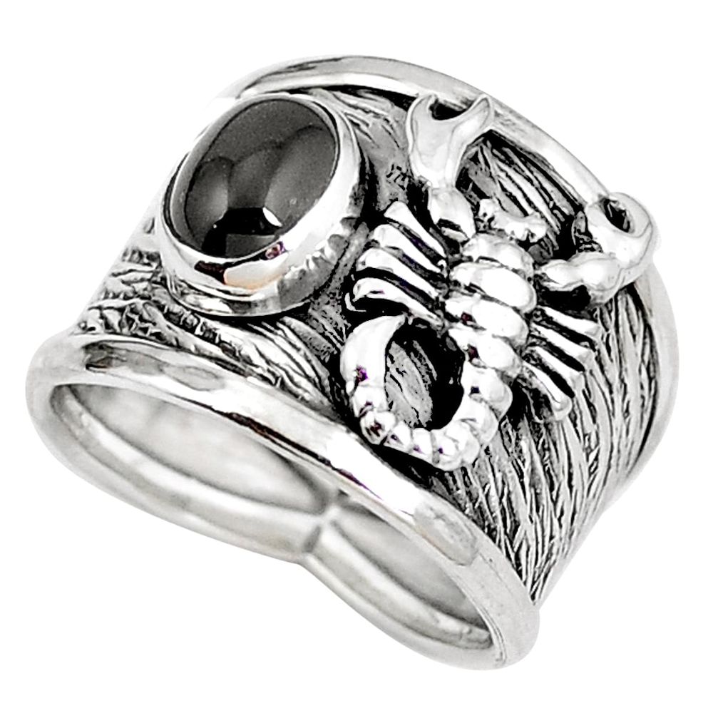 925 silver natural black obsidian eye scorpion charm ring size 6.5 d30480