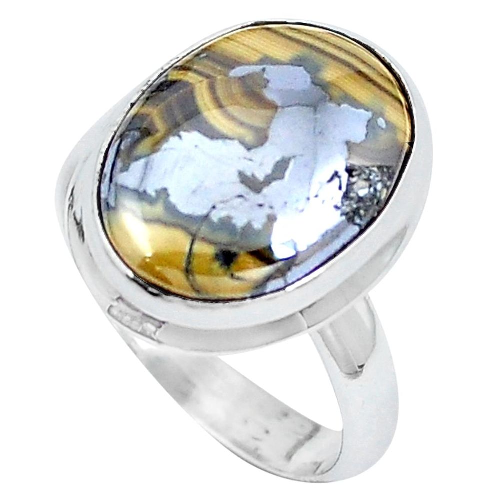 Natural yellow schalenblende polen 925 silver ring size 7.5 d30483