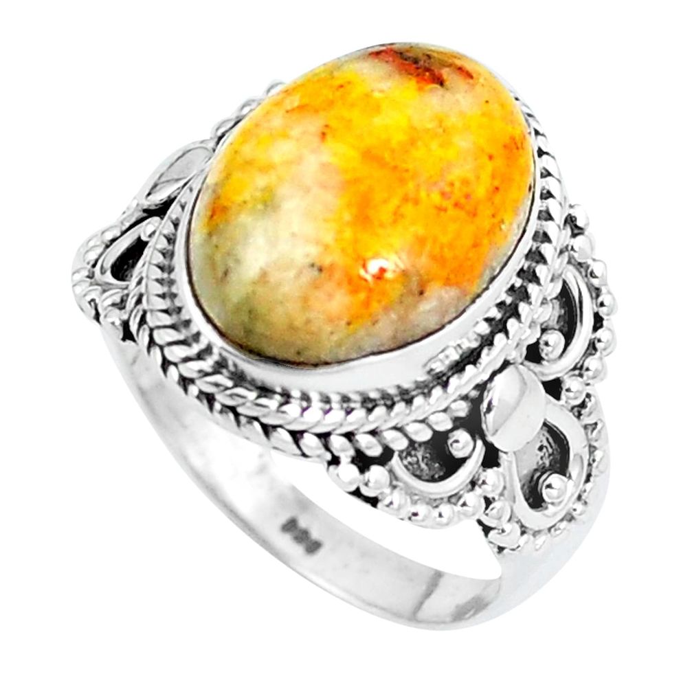 Natural yellow bumble bee australian jasper 925 silver ring size 7 d30497