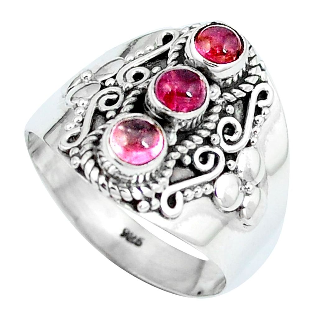 925 sterling silver natural pink tourmaline round ring jewelry size 8 d30499