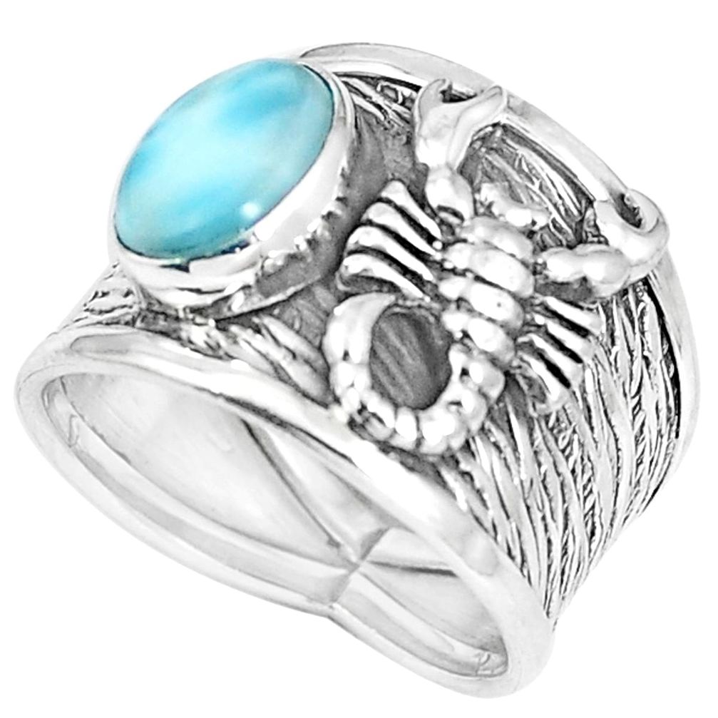 925 silver natural blue larimar scorpion charm ring jewelry size 7 d30517