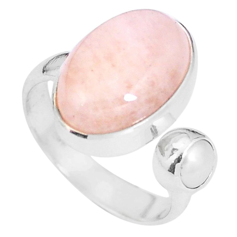 Natural pink morganite pearl 925 silver adjustable ring size 5.5 d30532