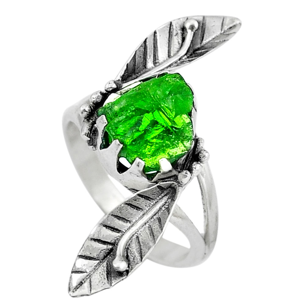Green chrome diopside rough 925 sterling silver ring size 7.5 d30586