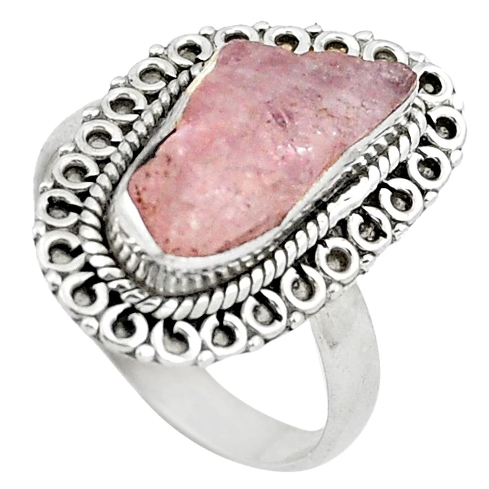 Natural pink rose quartz rough 925 sterling silver ring size 8 d30594