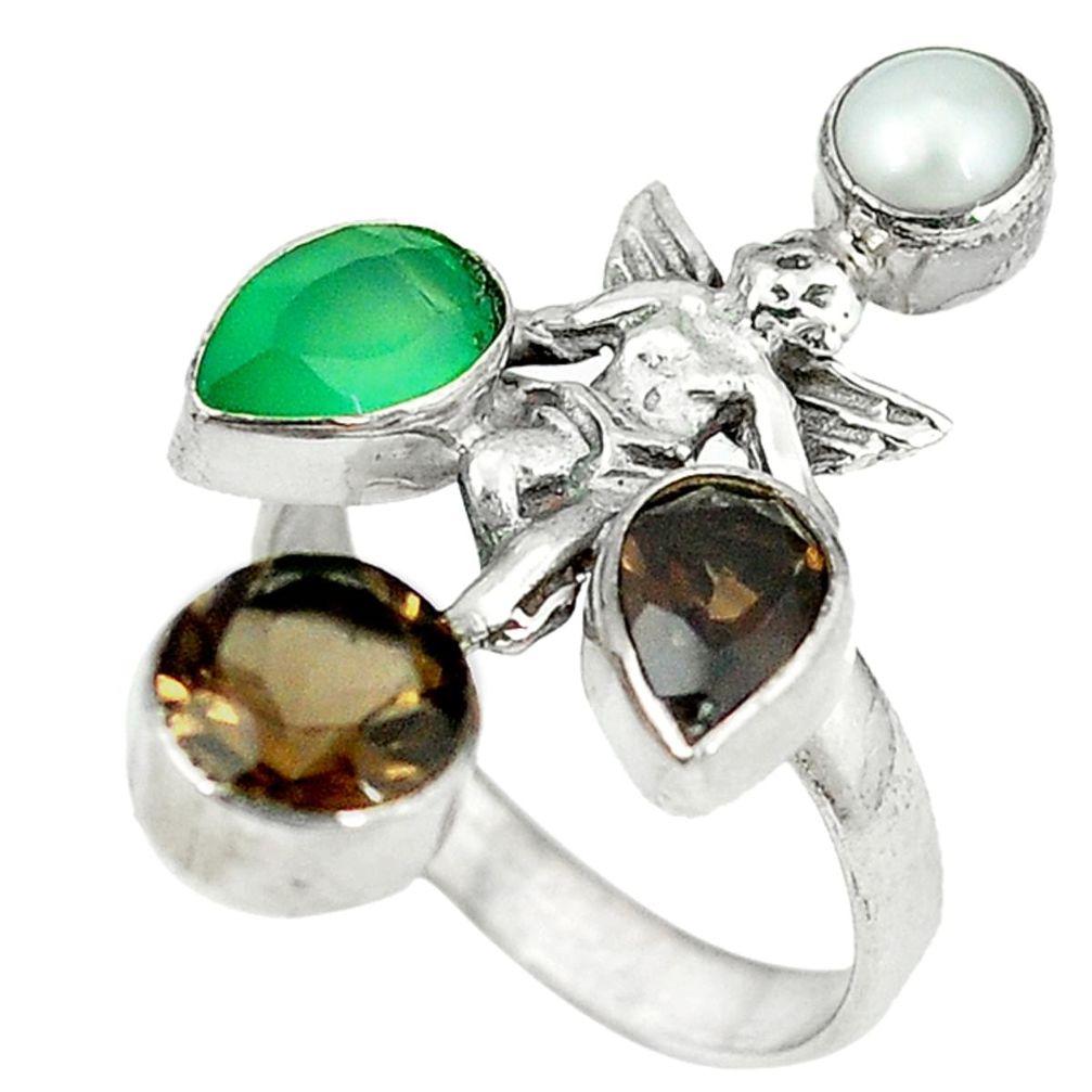 925 sterling silver brown smoky topaz chalcedony pearl angel ring size 8 d4144