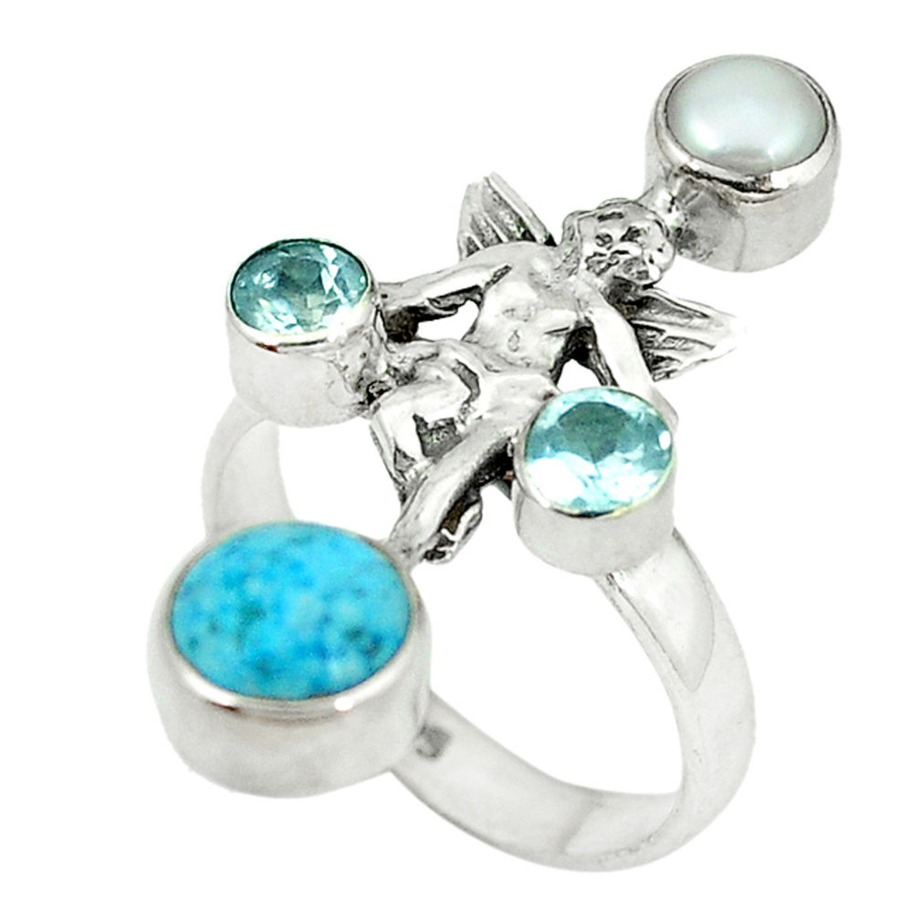 auty turquoise topaz pearl 925 silver angel ring size 7 d4154