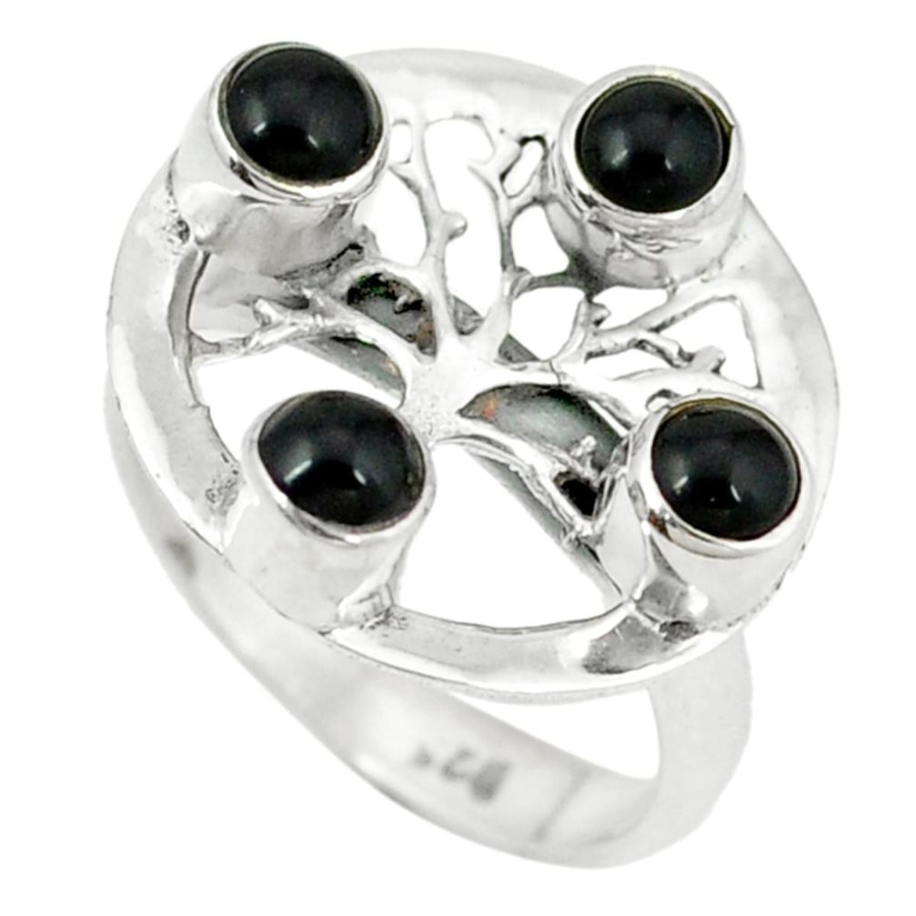 Natural black onyx 925 sterling silver tree of life ring jewelry size 7 d4176