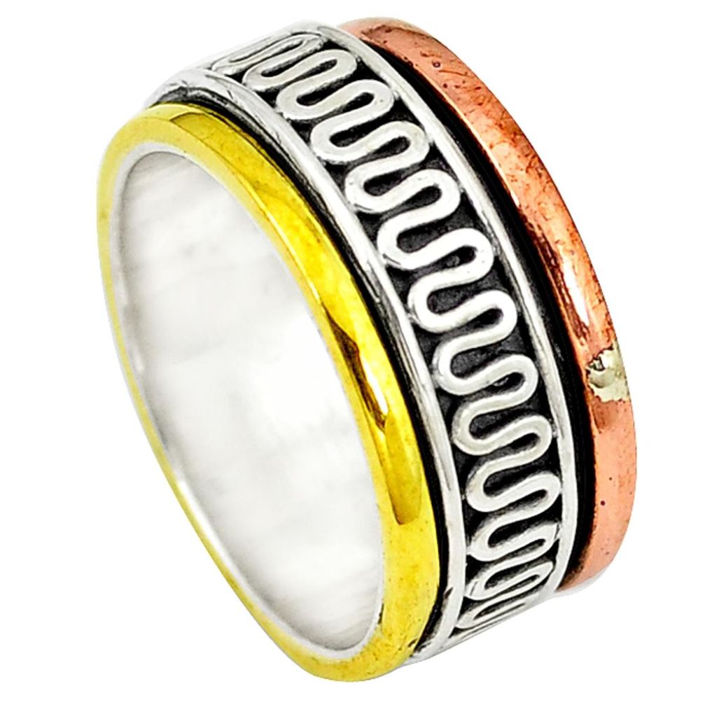 Victorian 925 sterling silver two tone spinner band ring jewelry size 7 d4238