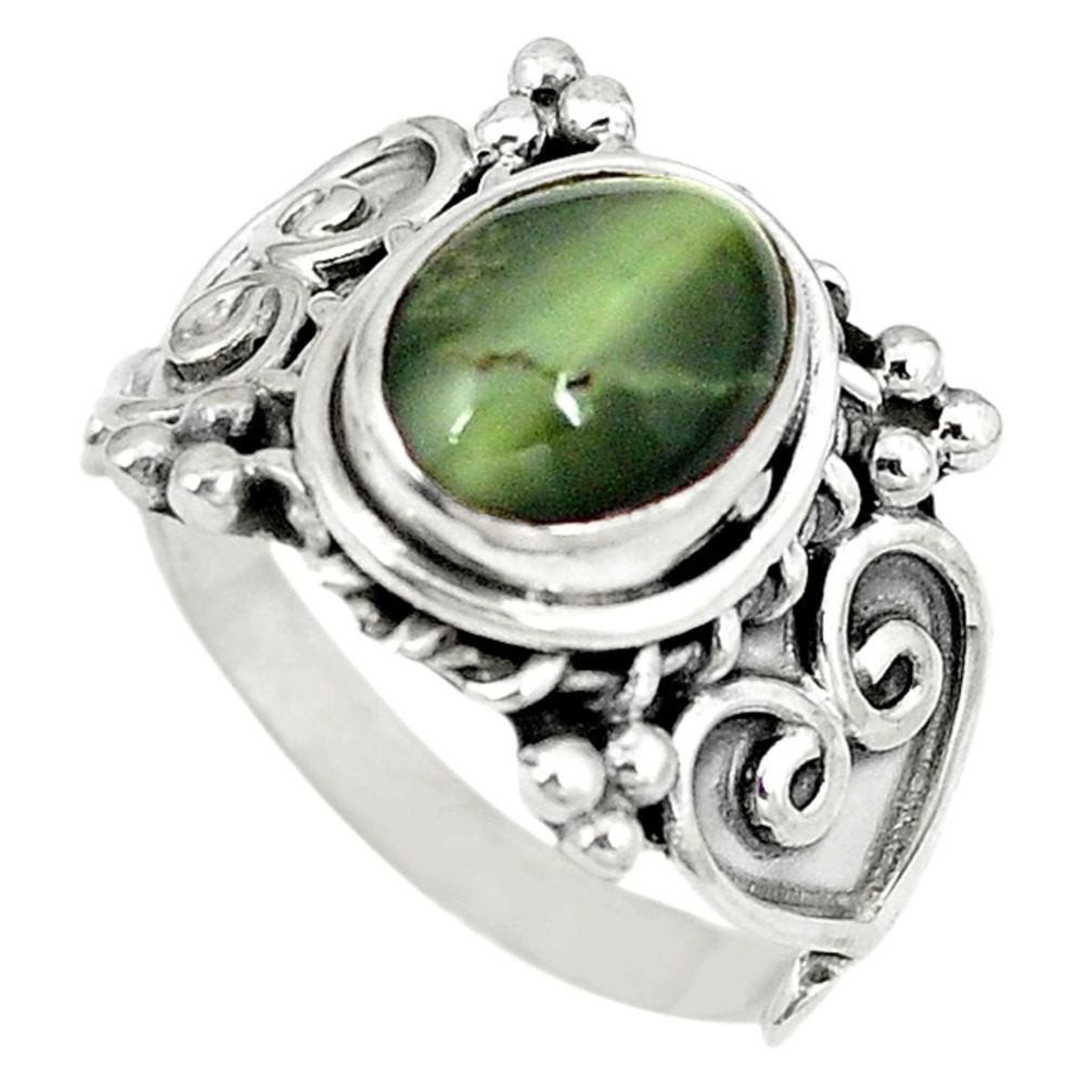 Green cat's eye oval shape 925 sterling silver ring jewelry size 8.5 d4242