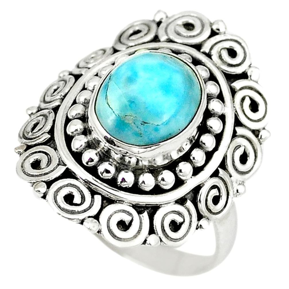 Natural blue larimar 925 sterling silver ring jewelry size 8.5 d4286