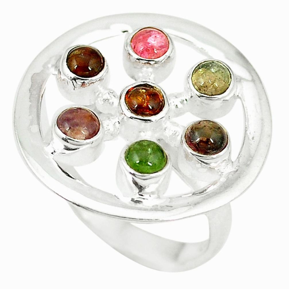 Natural multi color tourmaline 925 sterling silver ring size 8 d4309