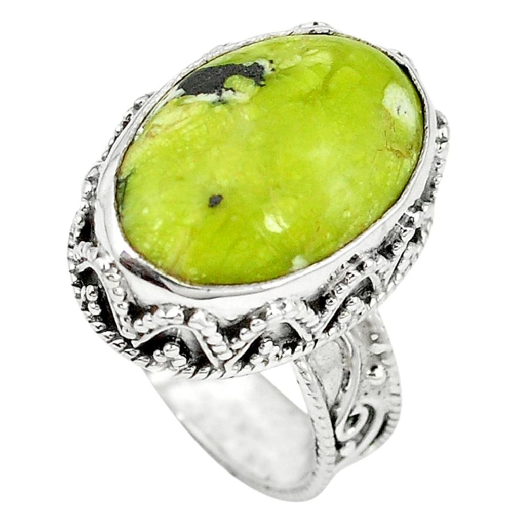 Natural yellow lizardite (meditation stone) 925 silver ring size 7.5 d4439