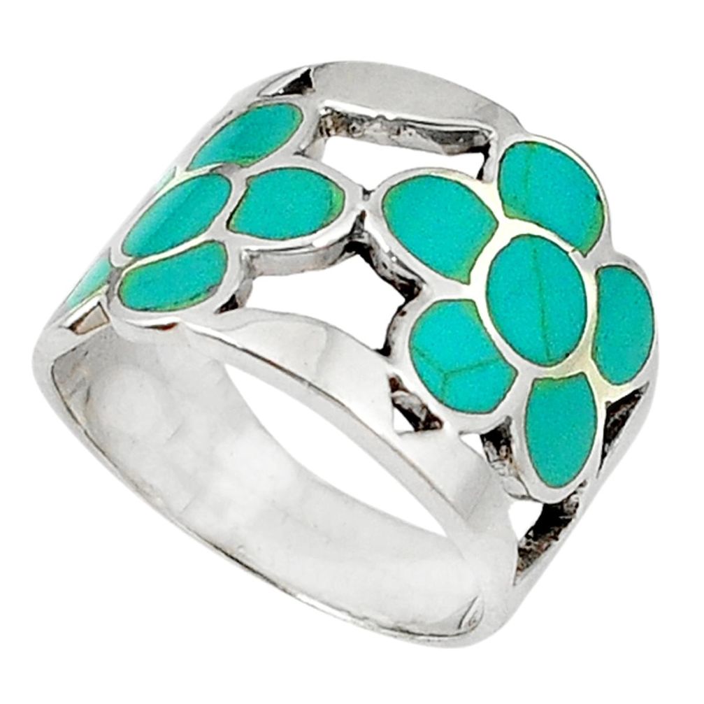 ver fine green turquoise enamel flower ring size 8 d5325