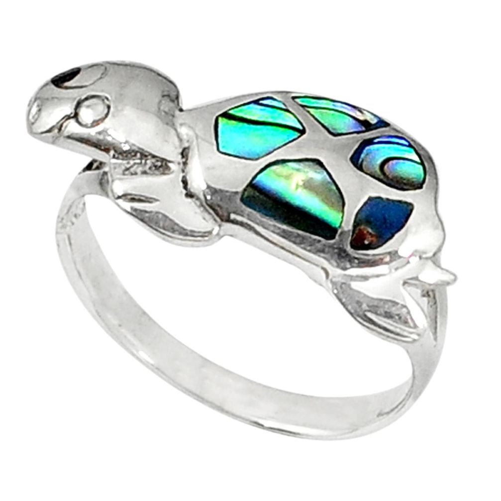 925 sterling silver green abalone paua seashell tortoise ring size 7 d5338