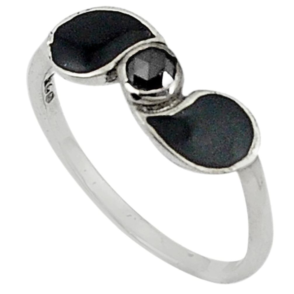 Natural black diamond black enamel 925 silver ring jewelry size 8 d5642