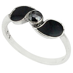 Clearance Sale- 925 Sterling Silver 0.32cts natural black diamond black enamel ring size 8 d5656