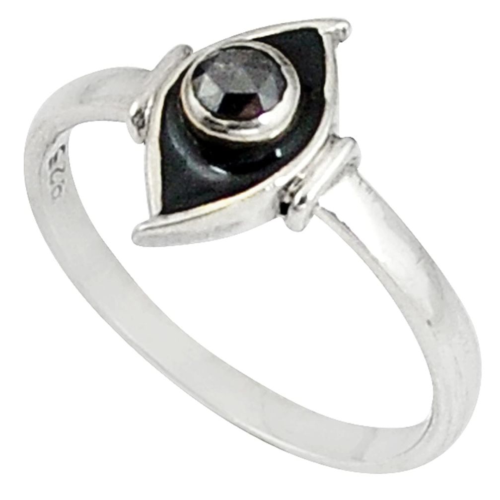 0.30cts natural black diamond black enamel 925 sterling silver ring size 8 d5667