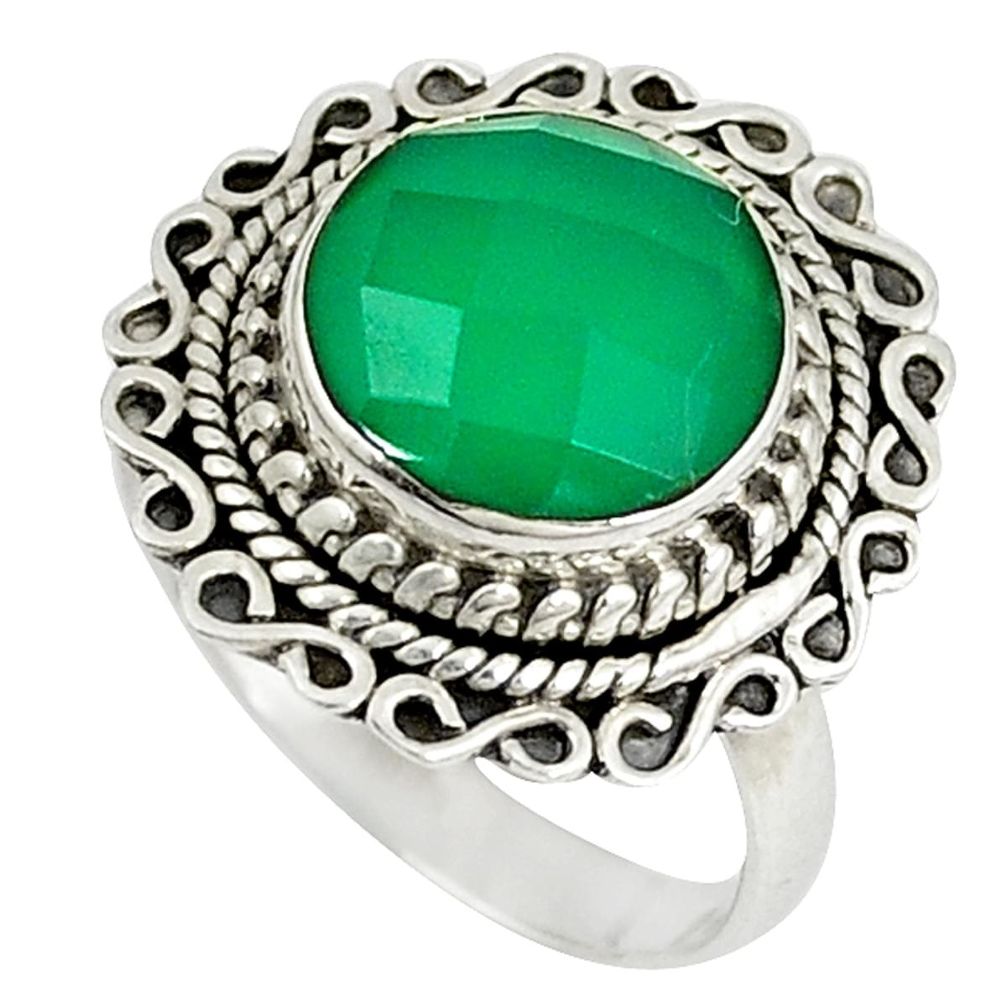 925 sterling silver green emerald quartz round ring jewelry size 7 d6000