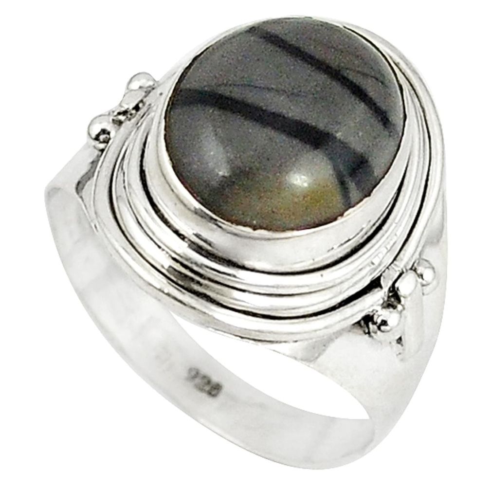 Natural black picasso jasper 925 sterling silver ring jewelry size 8 d6063