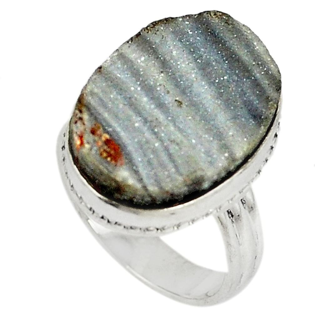 Natural grey desert drusy (brazilian) 925 sterling silver ring size 7 d6066