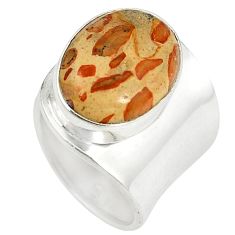 925 silver natural yellow crinoid fossil adjustable ring jewelry size 7 d6075