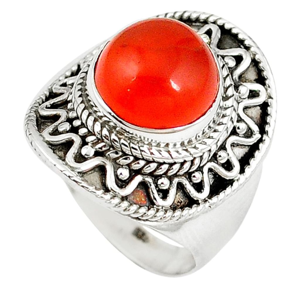 Natural orange cornelian (carnelian) 925 silver ring jewelry size 8 d7939