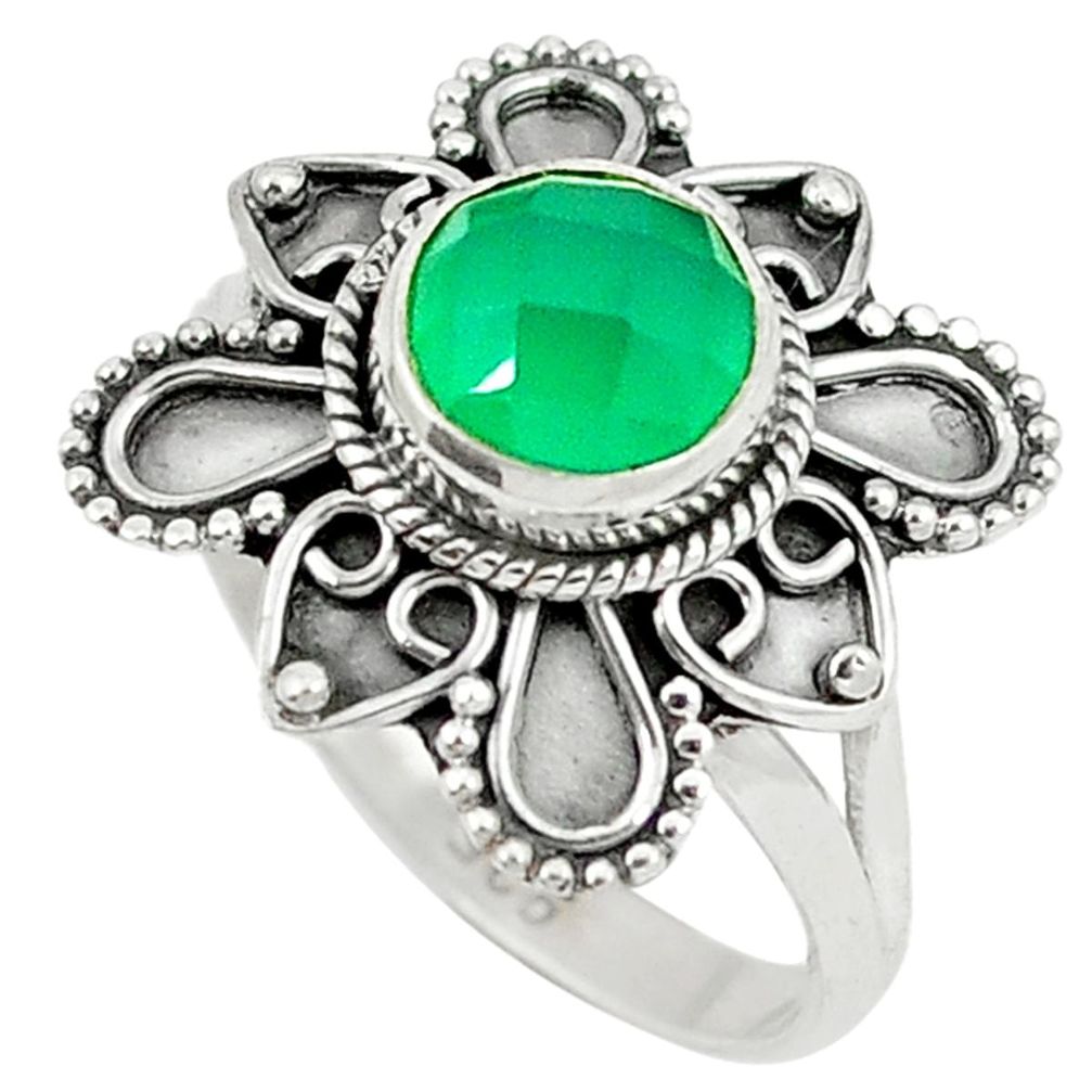 Natural green chalcedony 925 sterling silver ring jewelry size 7 d8673