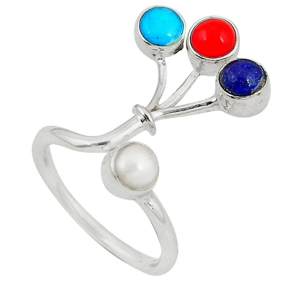 arl lapis coral 925 silver adjustable ring size 7 d8691