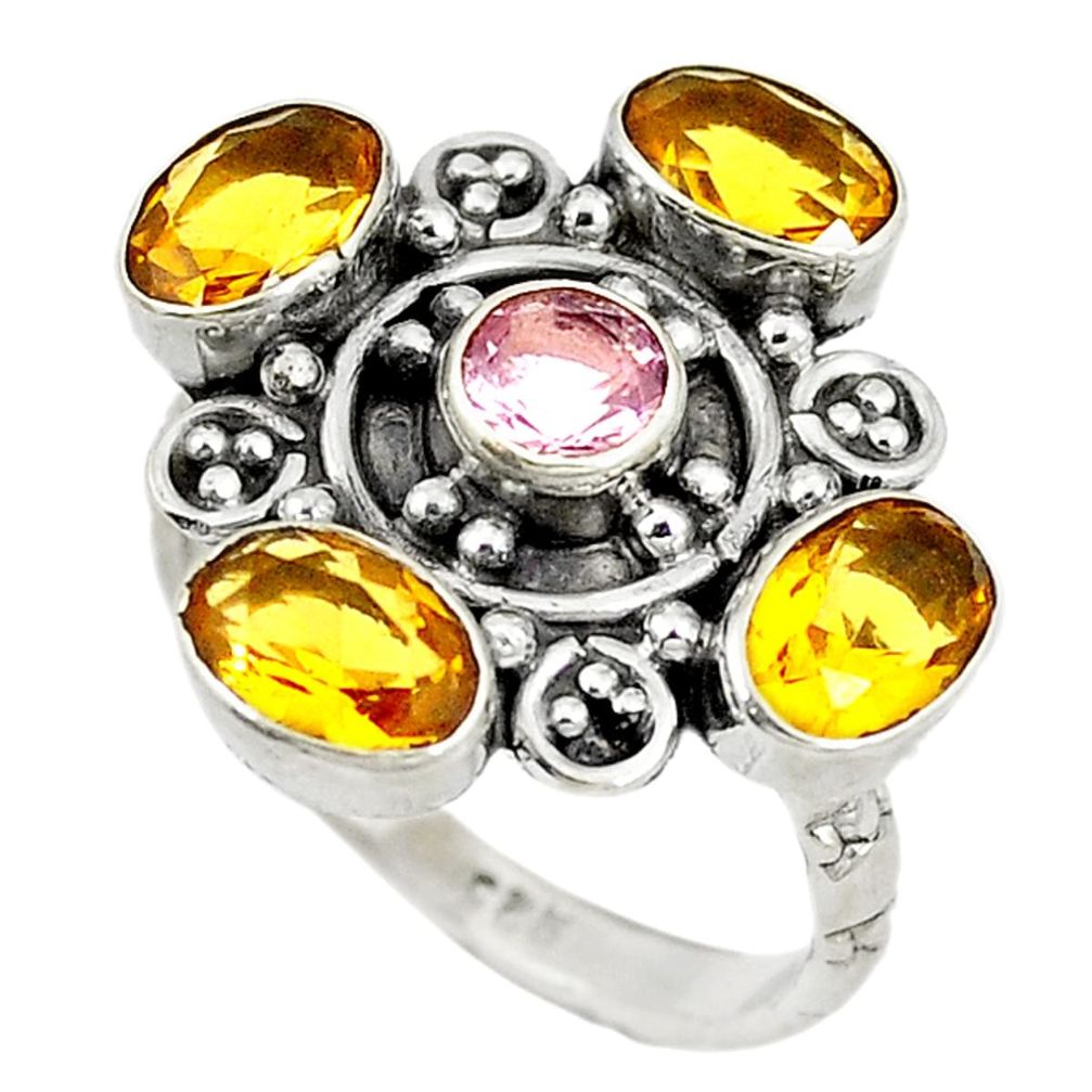 925 silver yellow citrine quartz kunzite (lab) ring jewelry size 8.5 d8694