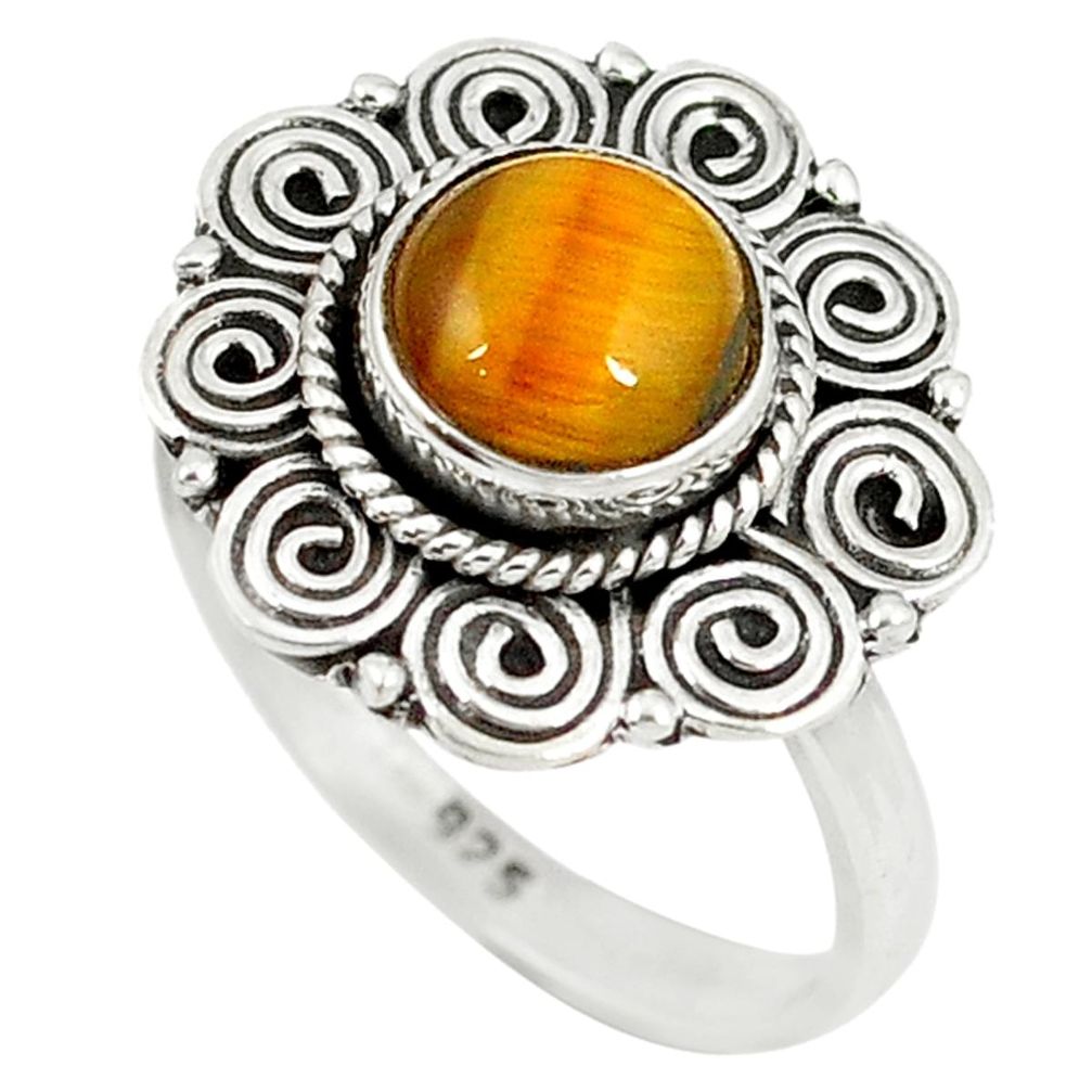 Natural brown tiger's eye 925 sterling silver ring jewelry size 8 d8721