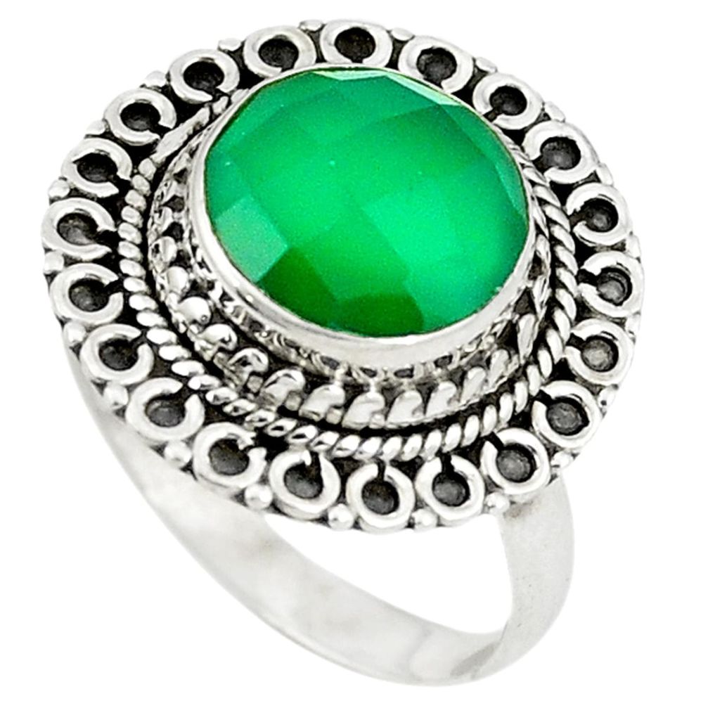 925 sterling silver natural green chalcedony ring jewelry size 8 d8750