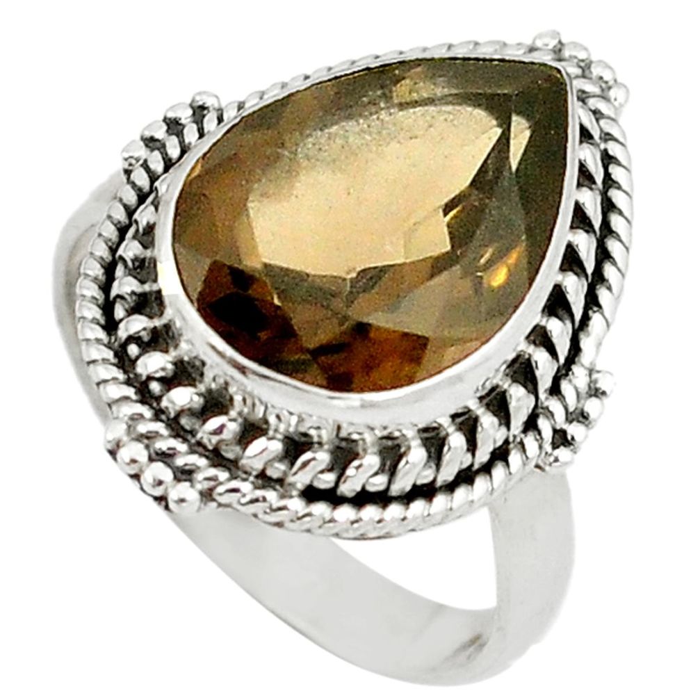 Brown smoky topaz pear 925 sterling silver ring jewelry size 7.5 d8783