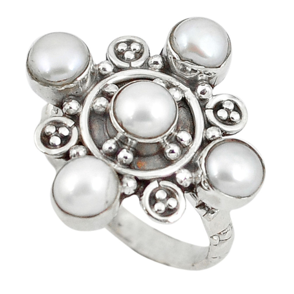 ver natural white pearl round ring jewelry size 7 d8830