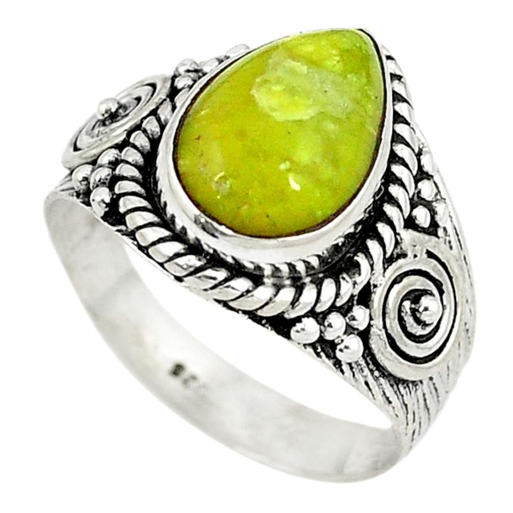 Natural yellow lizardite (meditation stone) 925 silver ring size 7.5 d8936